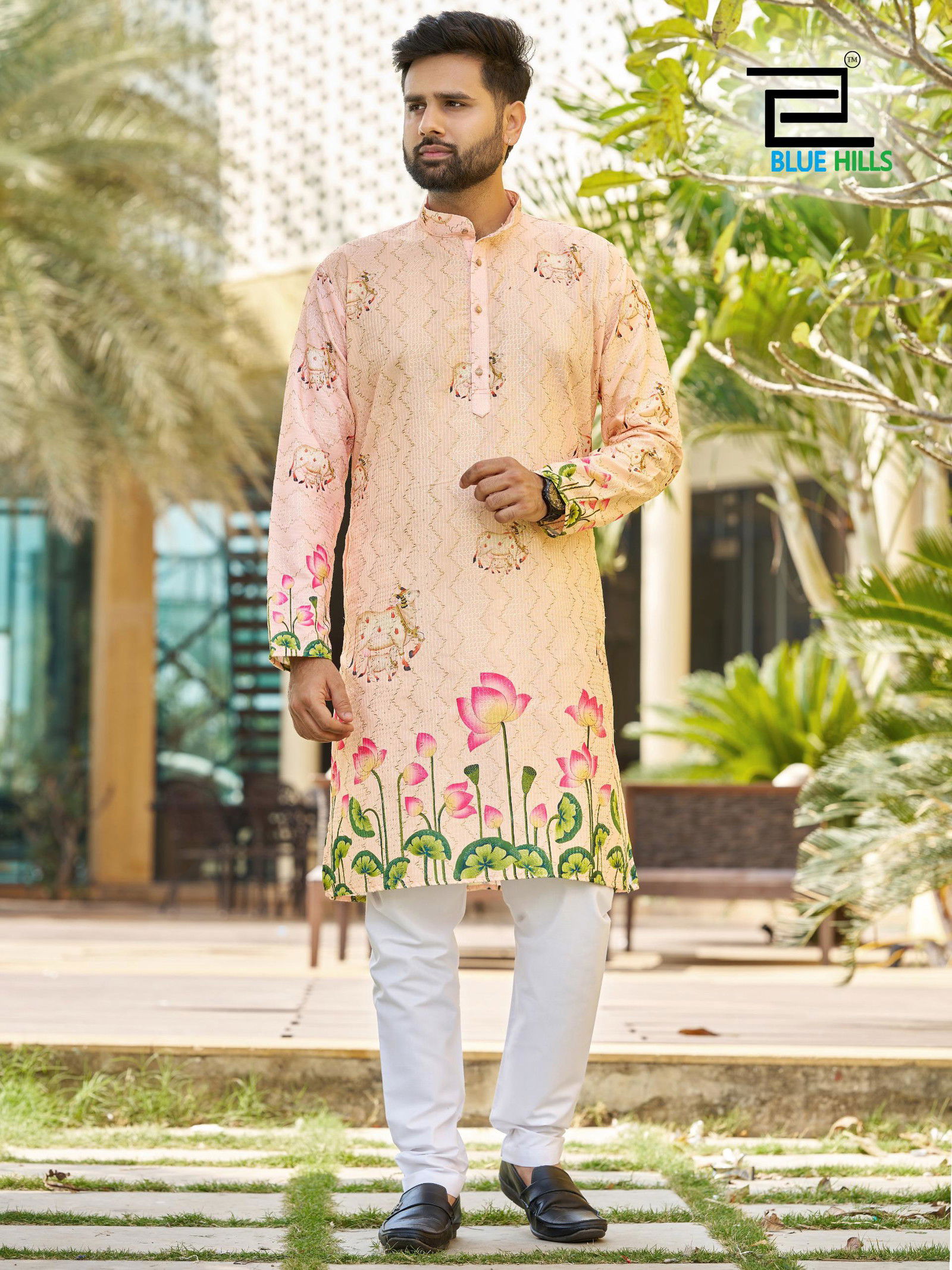 Blue Hills Paarv Rayon Embroidered Mens Kurta With Pyjama